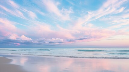 Fototapeta na wymiar waters blue and pink sky