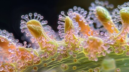 A zoomedin image of a plants anther showcasing the microscopic pollenbearing structures within. - obrazy, fototapety, plakaty