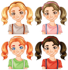 Four vector illustrations of girls with unique hair