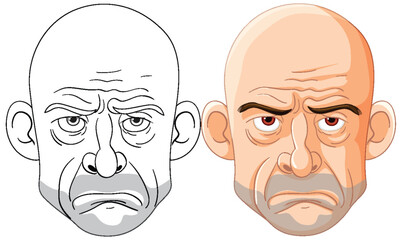 Two bald men with distinct facial expressions