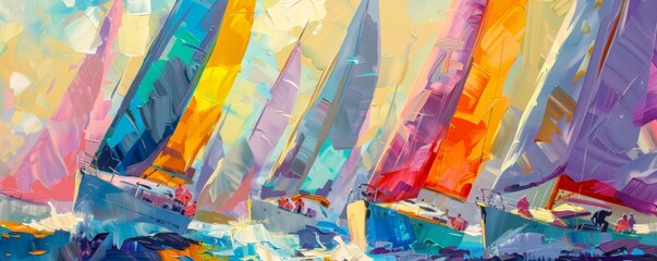 Yacht regatta with sails of vibrant pastels - obrazy, fototapety, plakaty