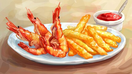 Delicious Shrimp Tempura and crispy fries on plate
