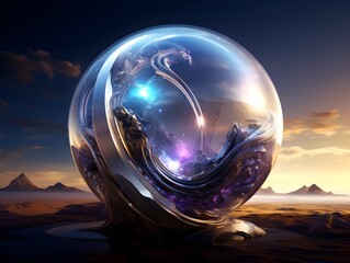 Captivating Crystalline Sphere Unveils the Wonders of a Futuristic Digital Fantasy Landscape