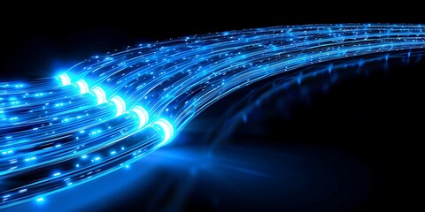 Blue fibre optic cables light up the dark black background, concept, high speed internet