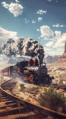 Fototapeta premium Wild West train heist steam and speed