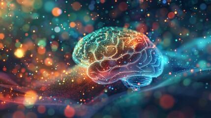 Digital representation of a neurodiverse, sparkling, rainbow autism brain - obrazy, fototapety, plakaty