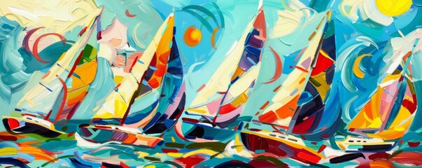 Yacht club regatta painted in broad Pop Art strokes