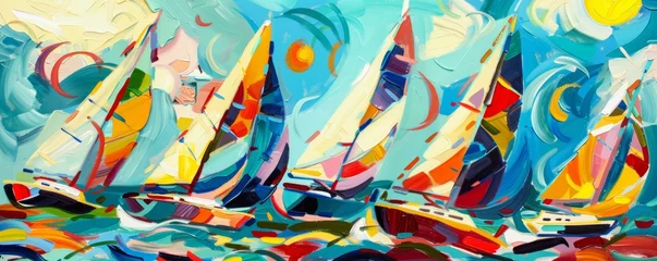 Zelfklevend Fotobehang Yacht club regatta painted in broad Pop Art strokes © WARIT_S