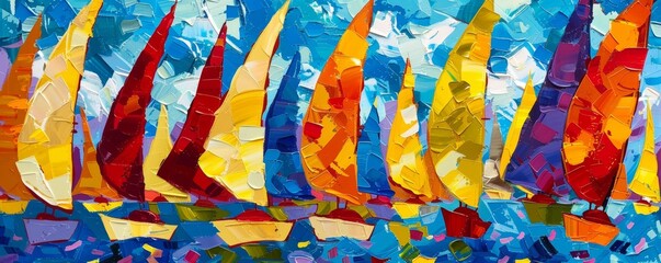 Yacht club regatta painted in broad Pop Art strokes - obrazy, fototapety, plakaty