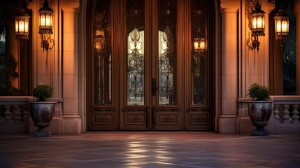 mansion door with light - Powered by Adobe