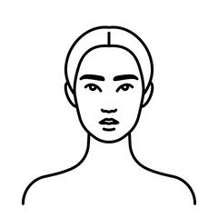 Asian woman, line icon. Asian ethnicity. Portrait young woman. Female face, head, neck, shoulders, front view. Minimalist style, linear illustration, editable strokes