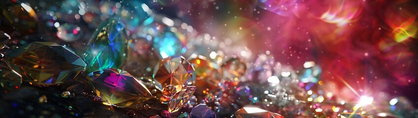 A crystalline podium infused with rare gemstones, refracting light into a dazzling kaleidoscope of colors, embodying extravagance and wealth. - obrazy, fototapety, plakaty