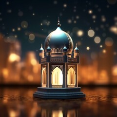 Eid mubarak and ramadan kareem greetings with islamic lantern and mosque. Eid al fitr background