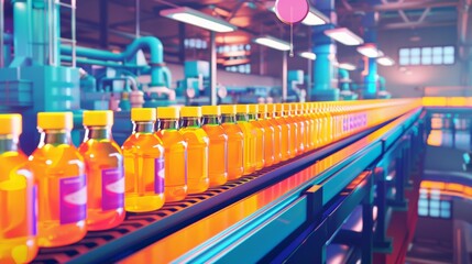 Fruit juice bottling production line in beverage factory