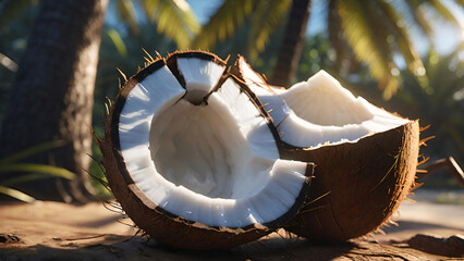 Coconut on the beach - obrazy, fototapety, plakaty