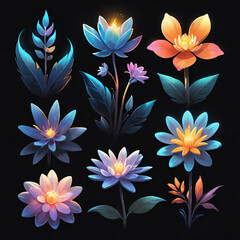 Fototapeta premium Flowers set on black background