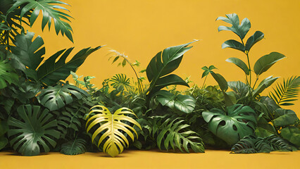 Tropical plants isolated on yellow background