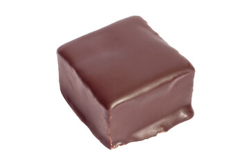 Chocolate candy isolated on white background. Glazed candy Bird's milk.