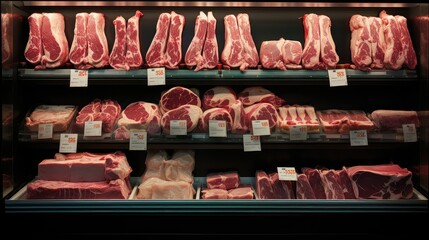 chops butchery meat production - obrazy, fototapety, plakaty