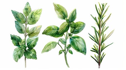 Hand-drawn watercolor of basil, parsley, and rosemary branches