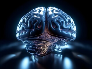 Futuristic Digital Visualization of the Intricate Human Brain and Its Technological Intertwining - obrazy, fototapety, plakaty