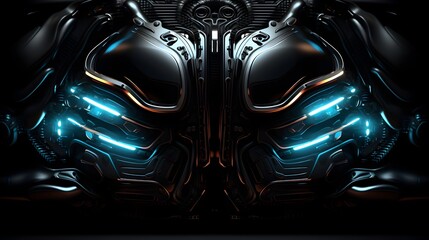 Futuristic Metallic Pattern in Neon Lights A Striking D Technological of Robotic Armor and Abstract Machinery