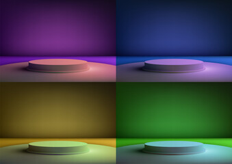 3D podium on the floor with a vibrant colors background