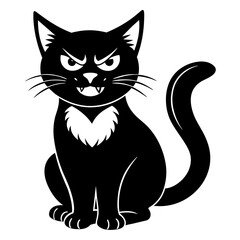 Angry Cat Sitting Vector Illustration