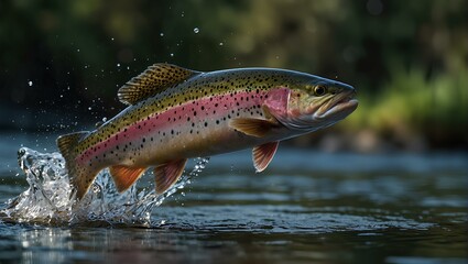 Soaring trout in the river	