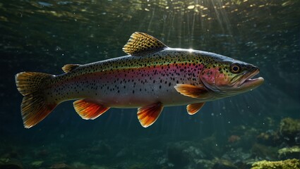 trout under water , freshwater rainbow trout