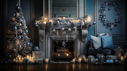 Fototapeta na wymiar ornaments blue and silver christmas