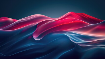 The abstract picture of the two colours of blue and red colours that has been created in form of the waving shiny smooth satin fabric that curved and bend around this beauty abstract picture. AIGX01. - obrazy, fototapety, plakaty