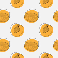 Summer vector seamless pattern with yellow apricots on a white background.