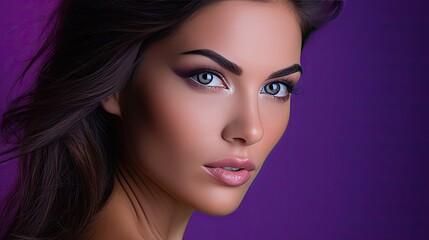 serene woman purple background