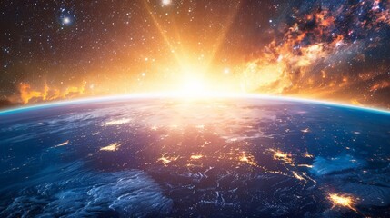 Radiant Earth backdrop with vivid sunbeams, stellar beauty