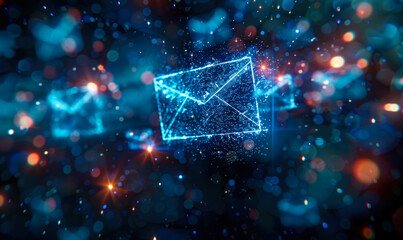 Abstract digital representation of inboxes overwhelmed by a surge of unidentified or potentially malicious emails, symbolizing the risk of cyber threats and the need for robust email security measures - obrazy, fototapety, plakaty