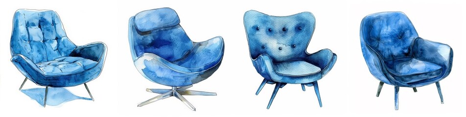 Set of Simple Scandinavian design of blue modern chair - obrazy, fototapety, plakaty
