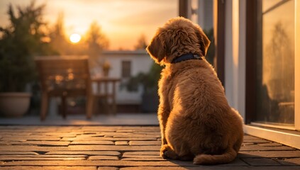 puppy dog patiently sitting by front door