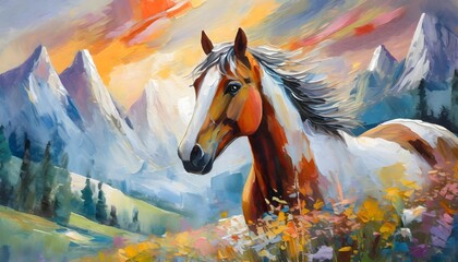 Abstract oil painting, horse, mural, art wall. Hand-painted oil painting, high detailed  - 776862955