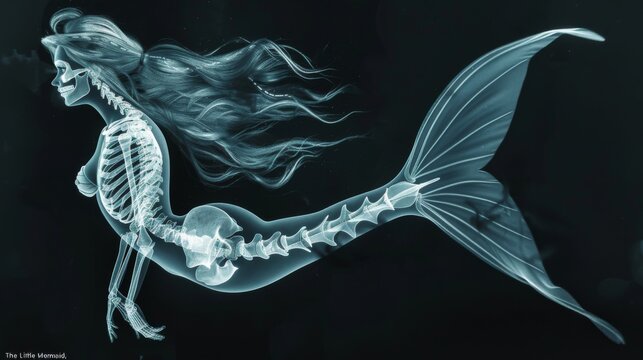 A whimsical X-ray of Mermaid blending fantasy with reality, provides an imaginative look at how mythical mermaid anatomy might appear.