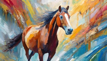 Abstract oil painting, horse, mural, art wall. Hand-painted oil painting, high detailed  - obrazy, fototapety, plakaty