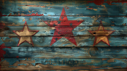Vintage patriotic stars on distressed blue barn wood background