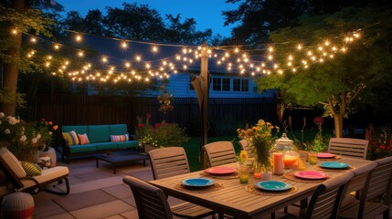 joyful backyard string lights