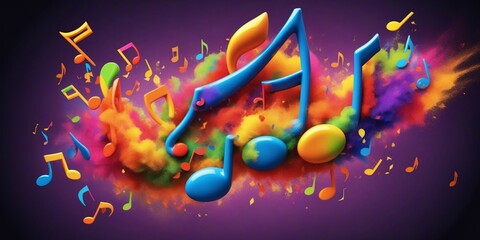 Musical Notes on the Move. A vibrant display of colorful musical notes in shades of blue, purple, red, and yellow appear to be floating on a colorful background.