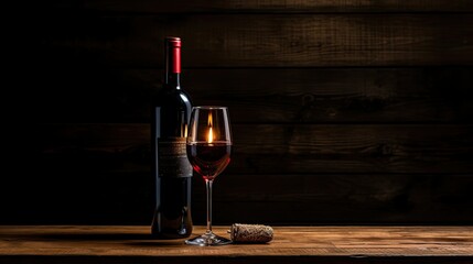 wooden wine bottle dark background - obrazy, fototapety, plakaty