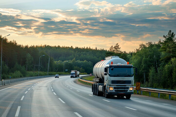 Fototapeta na wymiar A gas-tank truck traveling on a highway