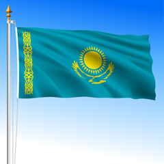 Kazakhstan, official national waving flag, asiatic country, vector illustration