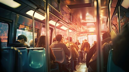 close blurred bus interior