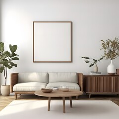 Frame mockup. Living room wall poster mockup. Interior mockup with house background. Modern interior design. 3D render	