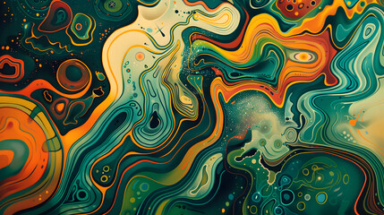 Colorful Abstract Swirls and Geometric Patterns on a Vinyl Record LP Sleeve